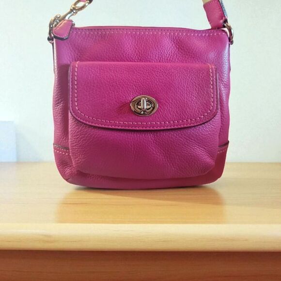 Coach Fuchsia Leather Crossbody Bag EUC With SQUISHMALLOW CHARM - Picture 3 of 9